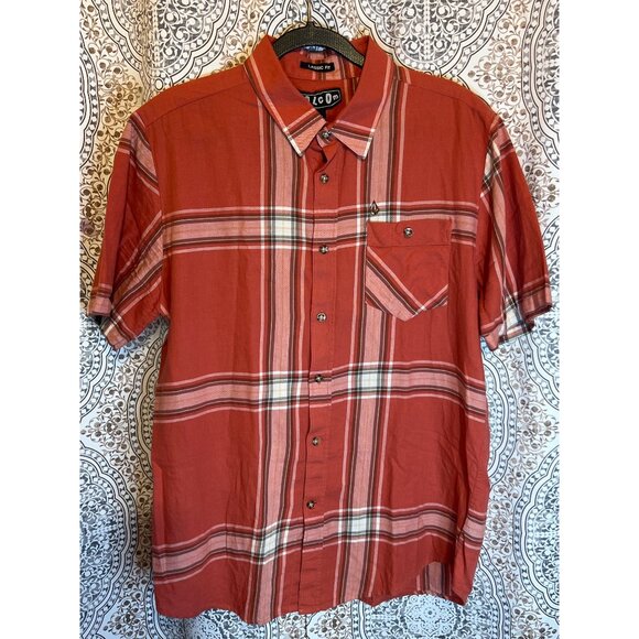 Volcom Mens Classic Fit Plaid Short Sleeve Button-Up Shirt Size M - Picture 2 of 10